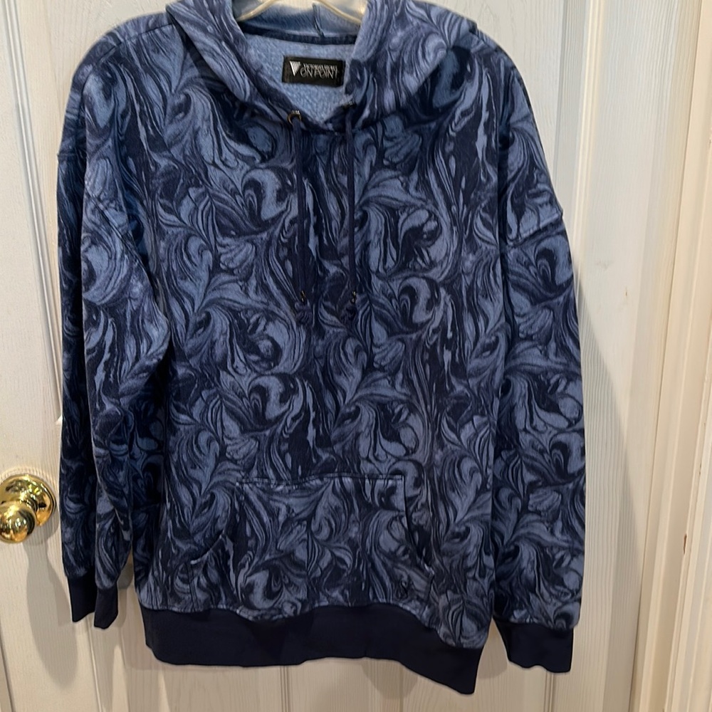Victoria's Secret Hoodie Sweatshirt Womens medium Blue Camo‎ Marble On Point Y2K
